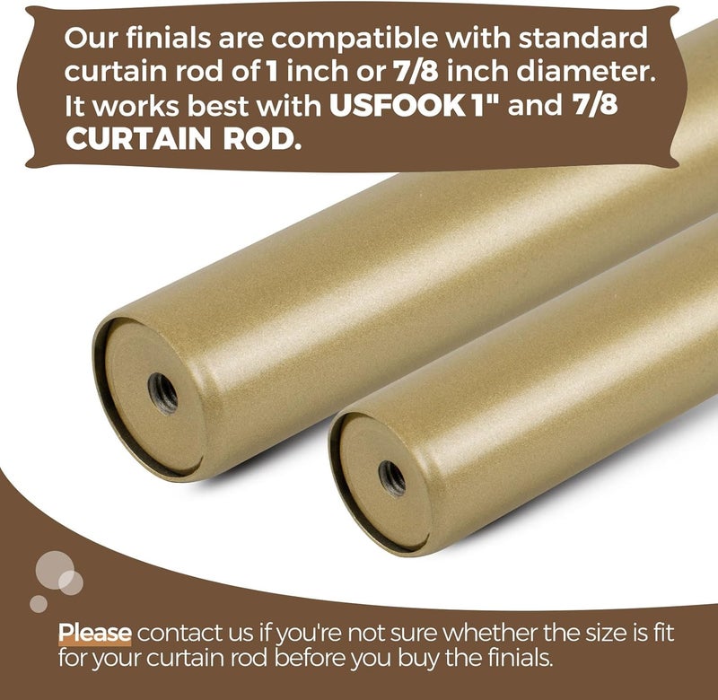 USFOOK 2 Pack Window Treatment Finials for 1 or 7/8 Inch Curtain Rods, Gold Drapery Rods Replacement Finials with M6 Screws(1/4 in), Translucent Finials Embedded with Gold Foil - Image 3
